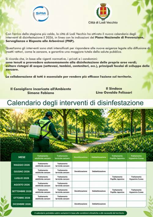 Calendario degli interventi di disinfestazione